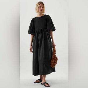 COS Black Puff Sleeve Midi Dress